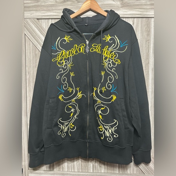 Christian Audigier Hoodie Jacket XXL Black Gold Tiger Cotton Chains Made in USA - Picture 2 of 5